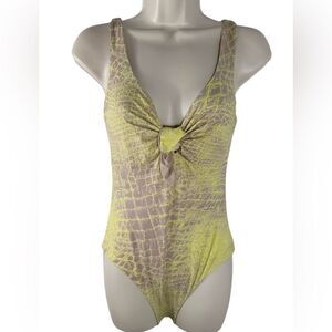 Fisico Yellow & Beige Reversible Snakeskin Print Twist Tie One Piece Swimsuit